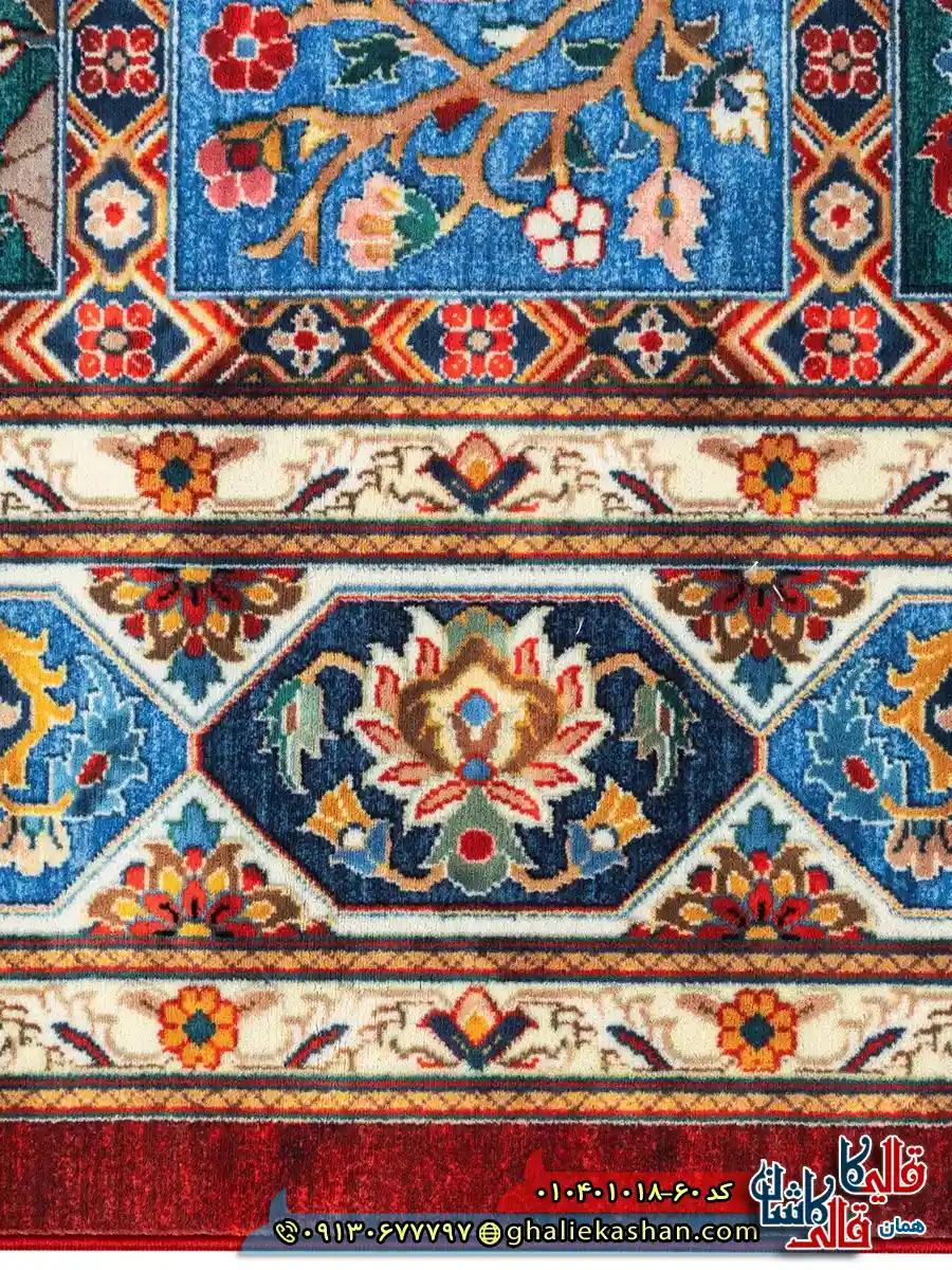 فرش سنتی 1000 شانه خشتی طرح سرو بختیاری زمینه قرمز لاکی کاشان نزدیک2