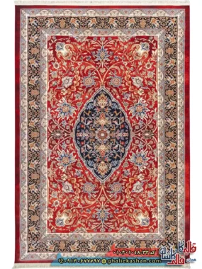 فرش سنتی 1000 شانه طرح آهو ترنج کرمان زمینه قرمز کاشان اصلی