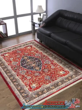 فرش سنتی 1000 شانه طرح آهو ترنج کرمان زمینه قرمز کاشان