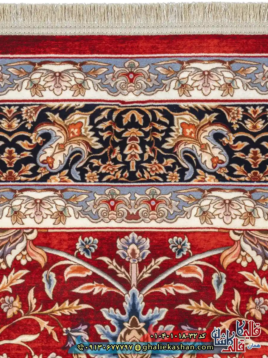 فرش سنتی 1000 شانه طرح آهو ترنج کرمان زمینه قرمز کاشان نزدیک