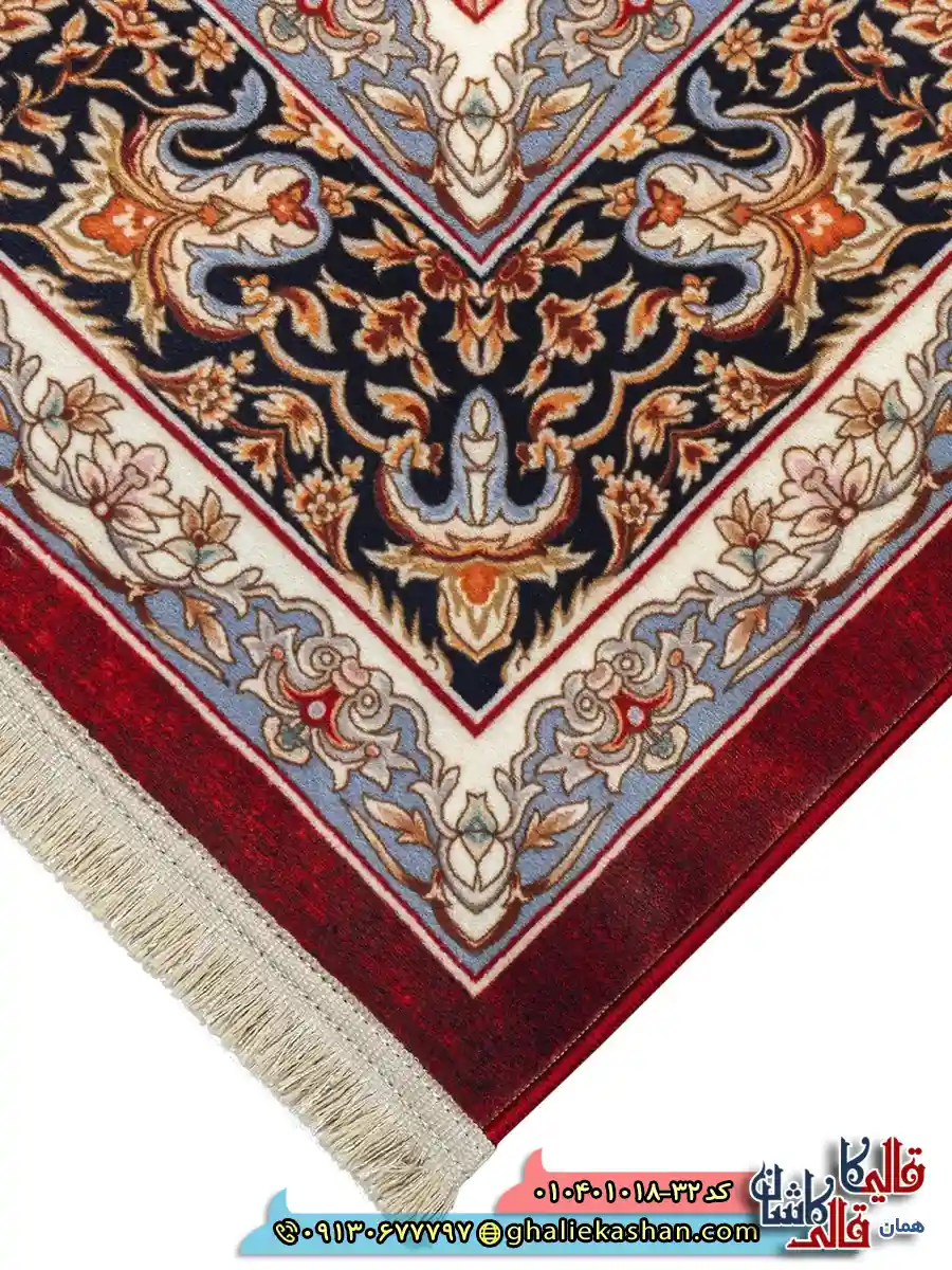 فرش سنتی 1000 شانه طرح آهو ترنج کرمان زمینه قرمز کاشان نزدیک3