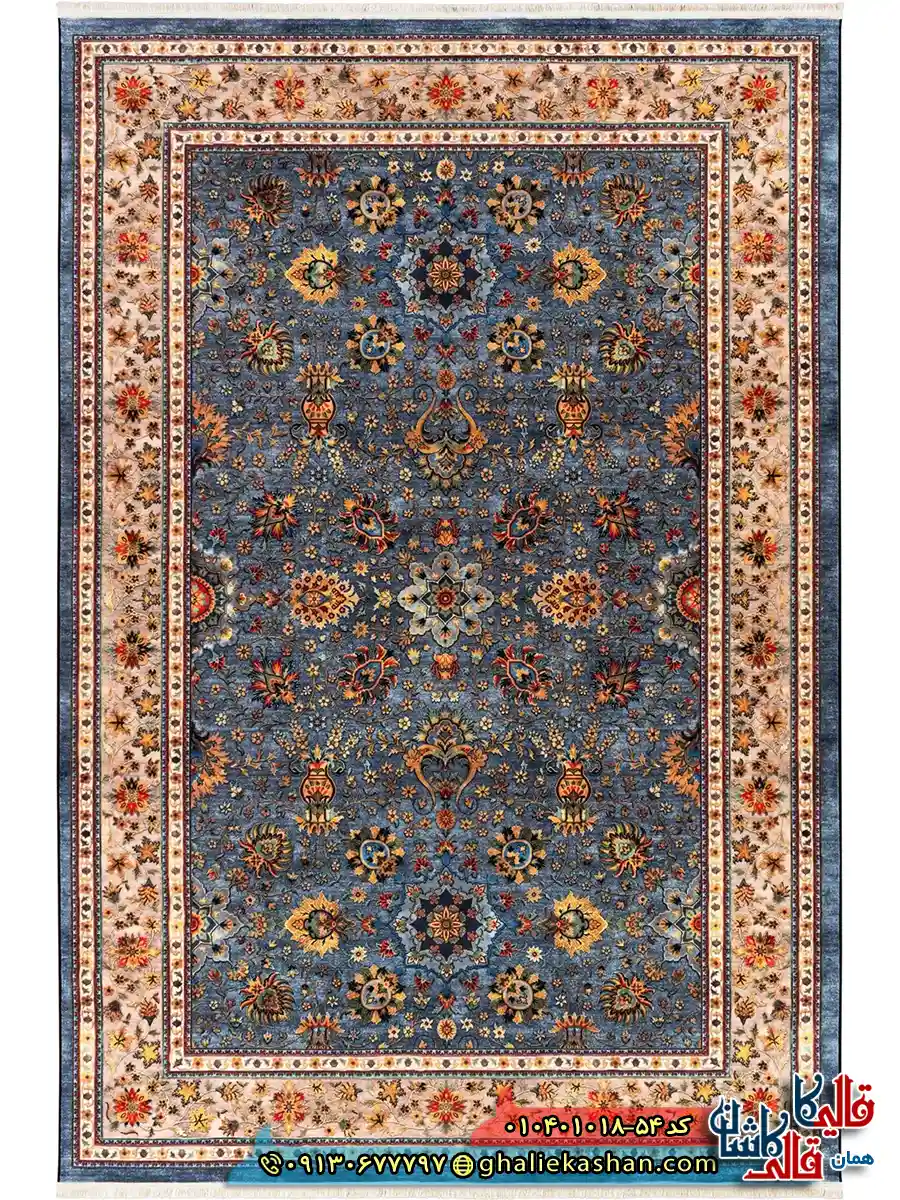 فرش-سنتی-1000-شانه-طرح-افشان-اسماعیلی-زمینه-طوسی-کاشان-اصلی