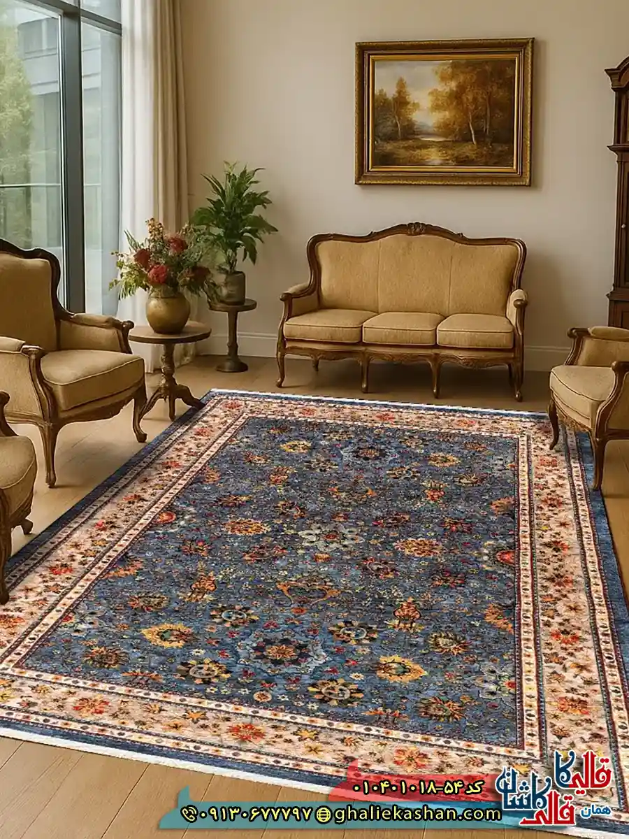 فرش سنتی 1000 شانه طرح افشان اسماعیلی زمینه طوسی کاشان دکوراسیون