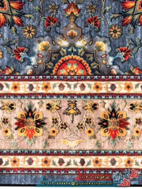 فرش سنتی 1000 شانه طرح افشان اسماعیلی زمینه طوسی کاشان نزدیک