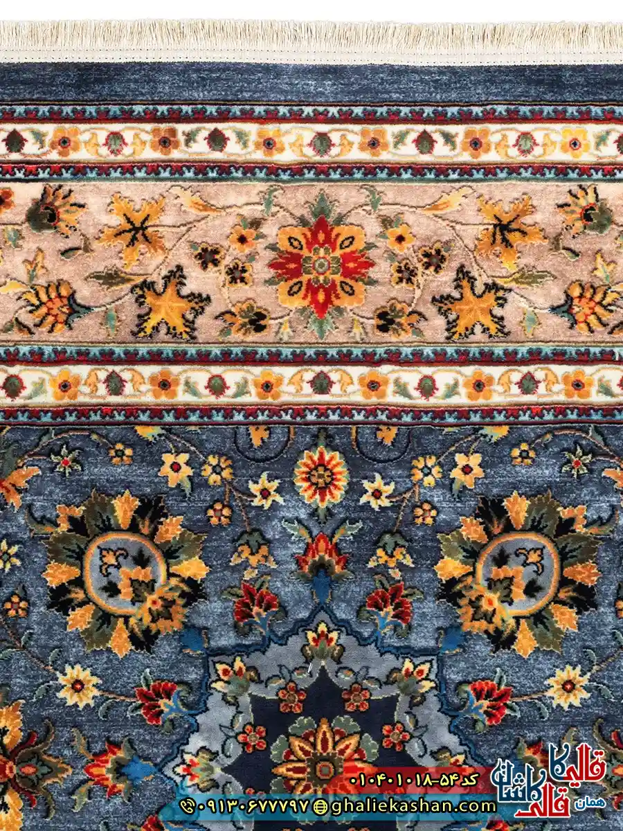 فرش سنتی 1000 شانه طرح افشان اسماعیلی زمینه طوسی کاشان نزدیک3