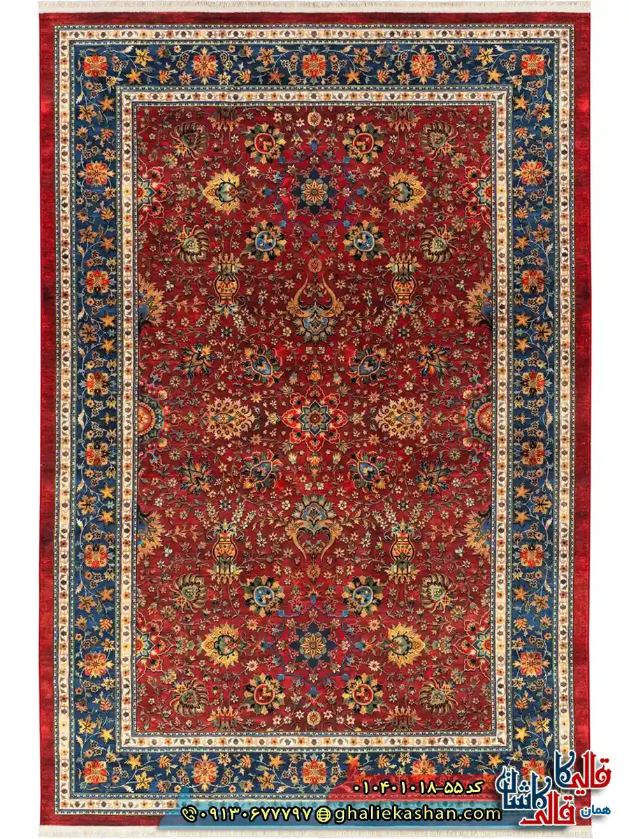 فرش سنتی 1000 شانه طرح افشان اسماعیلی زمینه لاکی کاشان اصلی