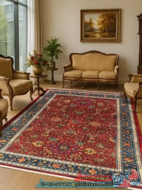 فرش سنتی 1000 شانه طرح افشان اسماعیلی زمینه قرمز لاکی کاشان