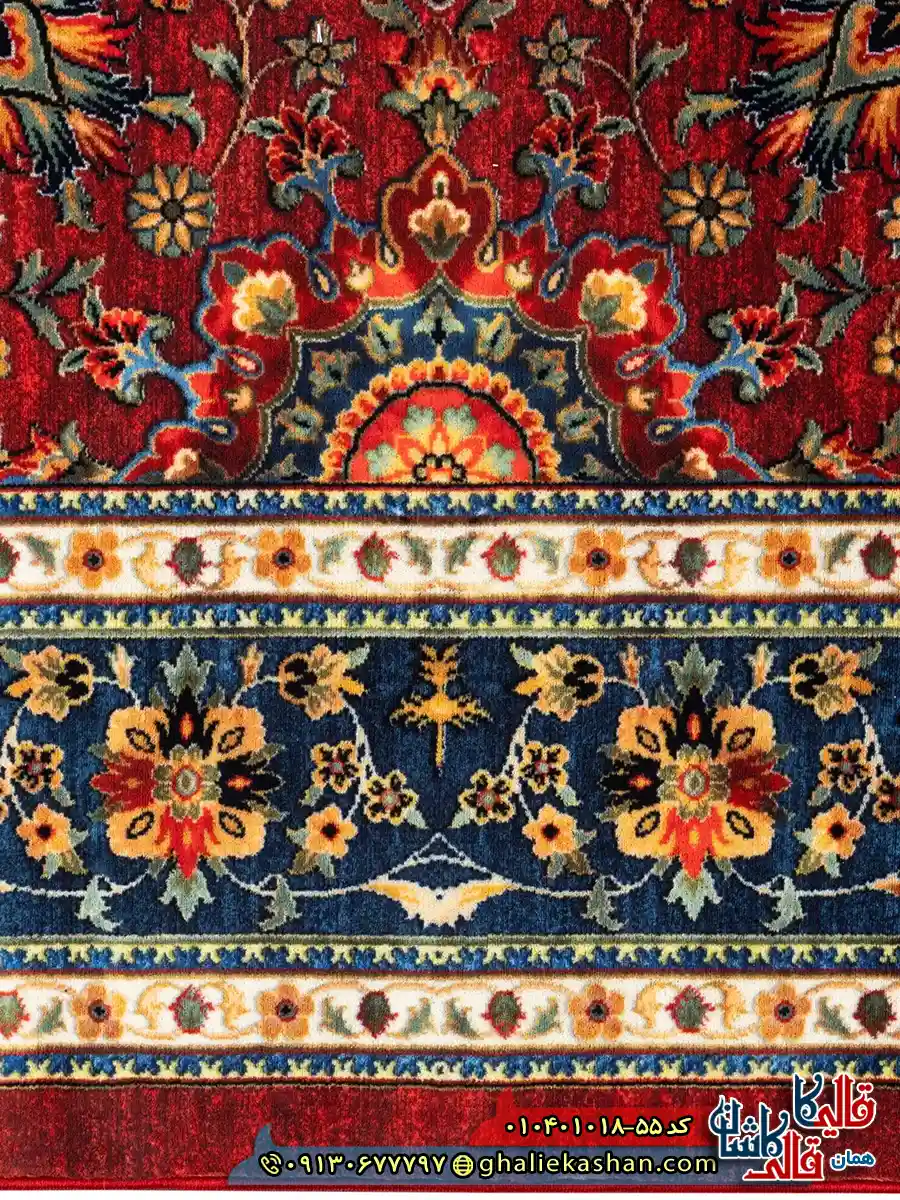 فرش سنتی 1000 شانه طرح افشان اسماعیلی زمینه لاکی کاشان نزدیک