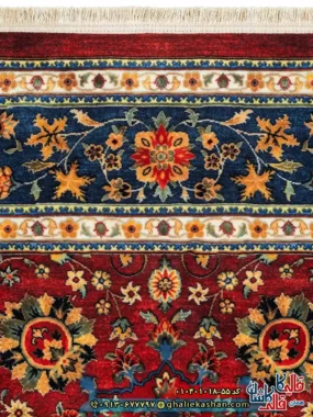 فرش سنتی 1000 شانه طرح افشان اسماعیلی زمینه لاکی کاشان نزدیک2