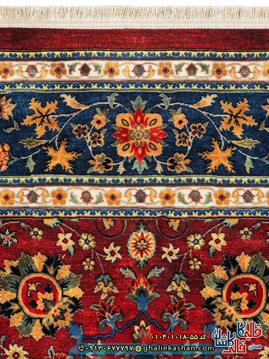 فرش سنتی 1000 شانه طرح افشان اسماعیلی زمینه لاکی کاشان نزدیک2
