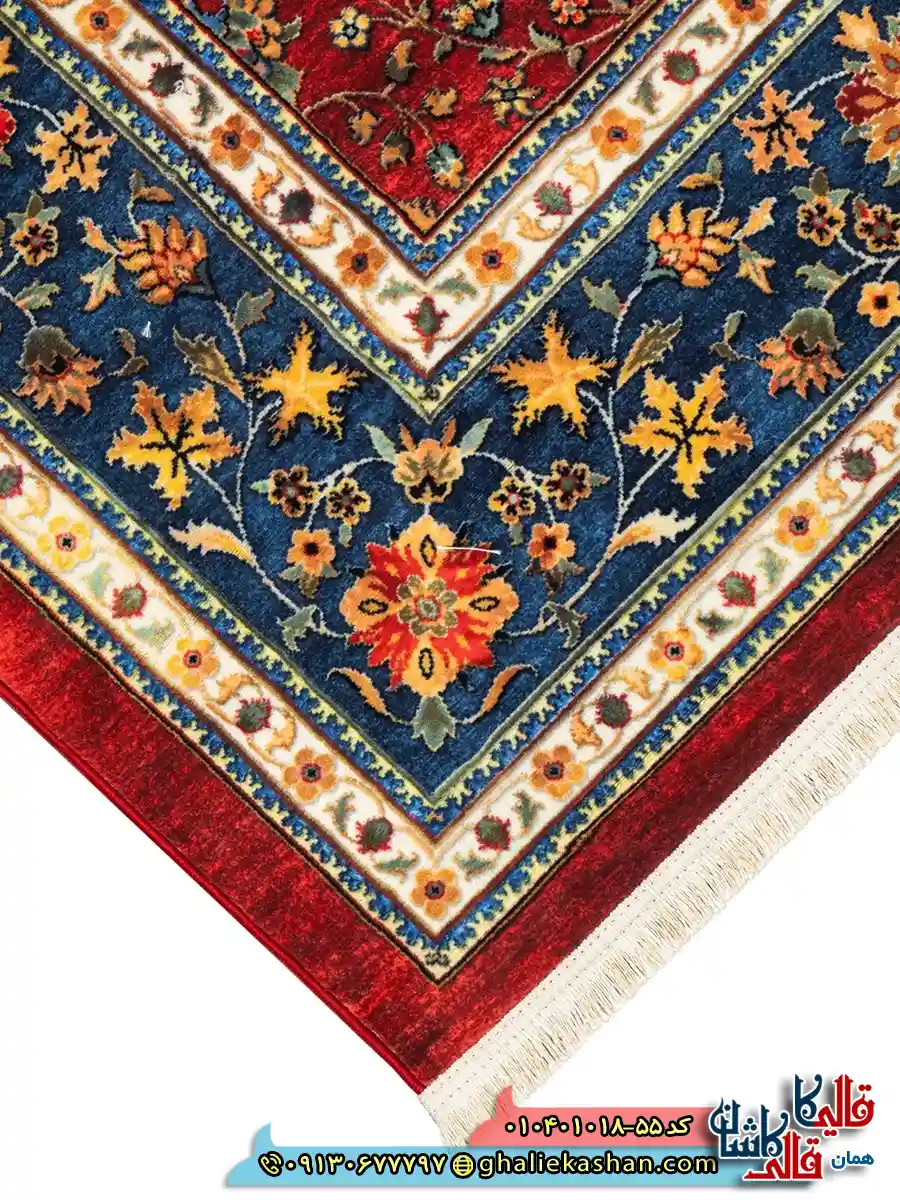 فرش سنتی 1000 شانه طرح افشان اسماعیلی زمینه لاکی کاشان نزدیک3