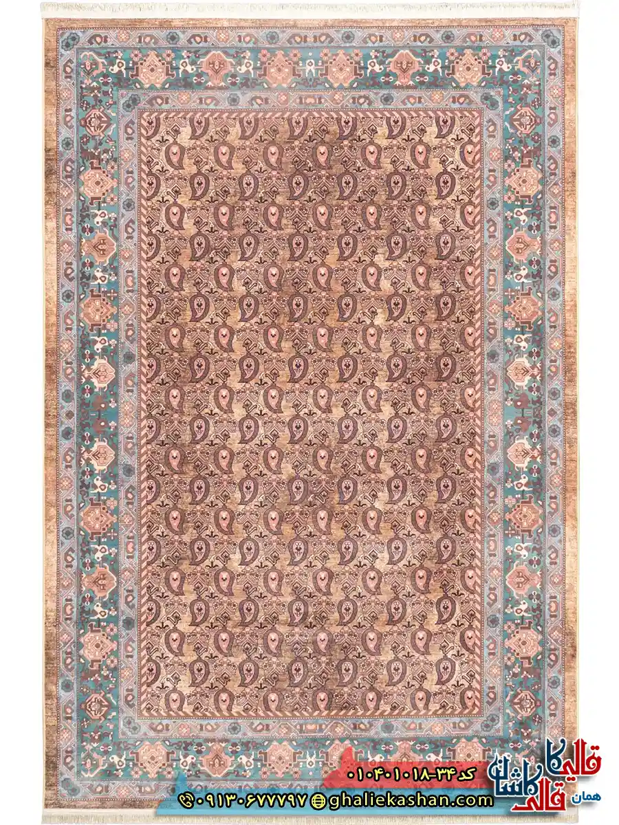 فرش سنتی 1000 شانه طرح افشان بته جقه قشقایی زمینه قهوه ای نسکافه ای کاشان اصلی