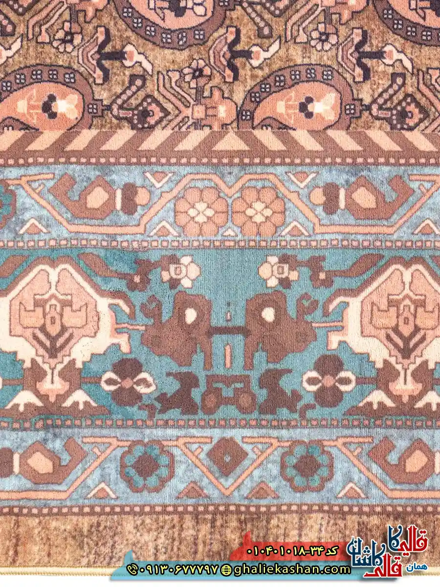 فرش سنتی 1000 شانه طرح افشان بته جقه قشقایی زمینه قهوه ای نسکافه ای کاشان نزدیک 3