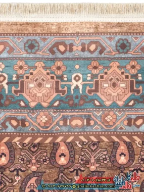 فرش سنتی 1000 شانه طرح افشان بته جقه قشقایی زمینه قهوه ای نسکافه ای کاشان نزدیک 4