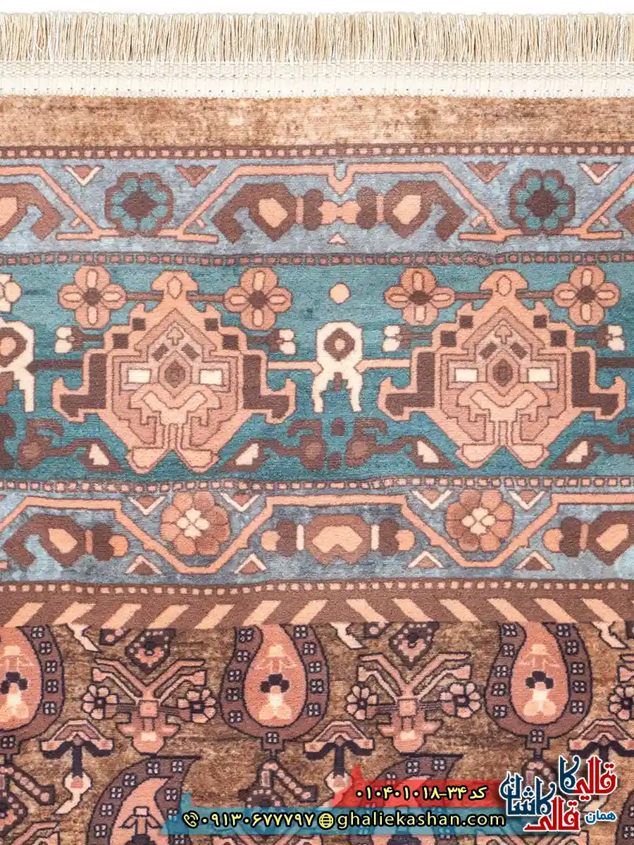 فرش سنتی 1000 شانه طرح افشان بته جقه قشقایی زمینه قهوه ای نسکافه ای کاشان نزدیک 4