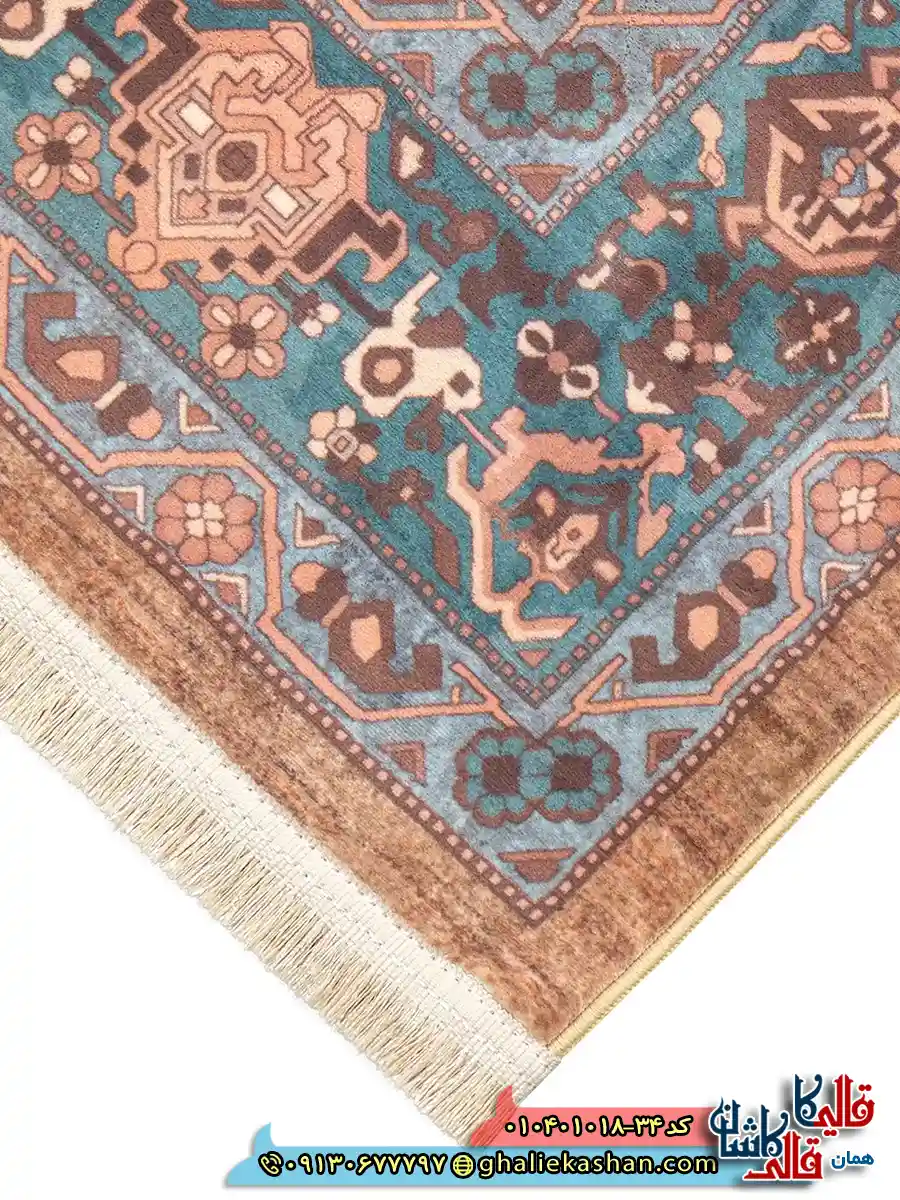 فرش سنتی 1000 شانه طرح افشان بته جقه قشقایی زمینه قهوه ای نسکافه ای کاشان نزدیک