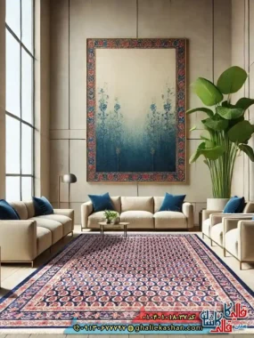 فرش سنتی 1000 شانه طرح افشان بته میر سراسر زمینه سرمه ای کاشان