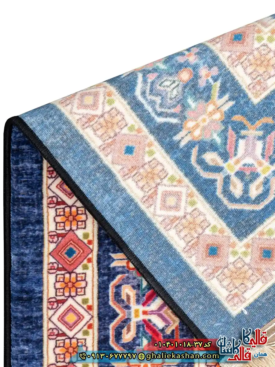 فرش سنتی 1000 شانه طرح افشان بته میر سراسر زمینه سرمه ای کاشان نزدیک