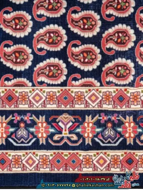 فرش سنتی 1000 شانه طرح افشان بته میر سراسر زمینه سرمه ای کاشان نزدیک2