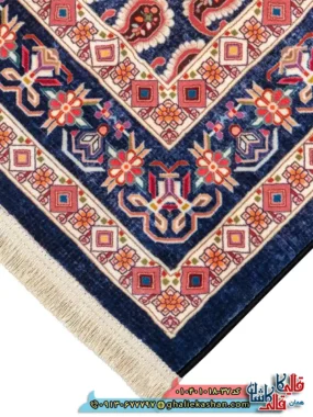 فرش سنتی 1000 شانه طرح افشان بته میر سراسر زمینه سرمه ای کاشان نزدیک3