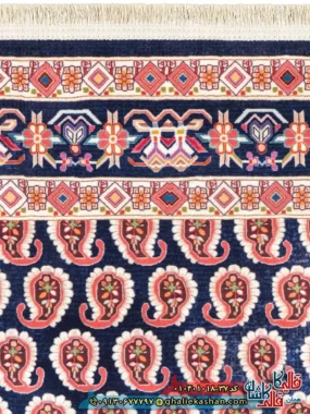 فرش سنتی 1000 شانه طرح افشان بته میر سراسر زمینه سرمه ای کاشان نزدیک4