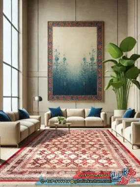 فرش سنتی 1000 شانه طرح افشان بهار ترکمن زمینه عنابی کاشان