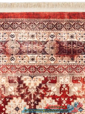 فرش سنتی 1000 شانه طرح افشان بهار ترکمن زمینه عنابی کاشان نزدیک2