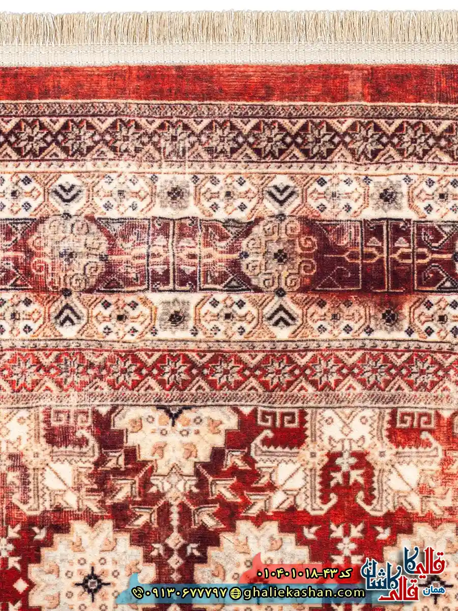 فرش سنتی 1000 شانه طرح افشان بهار ترکمن زمینه عنابی کاشان نزدیک2