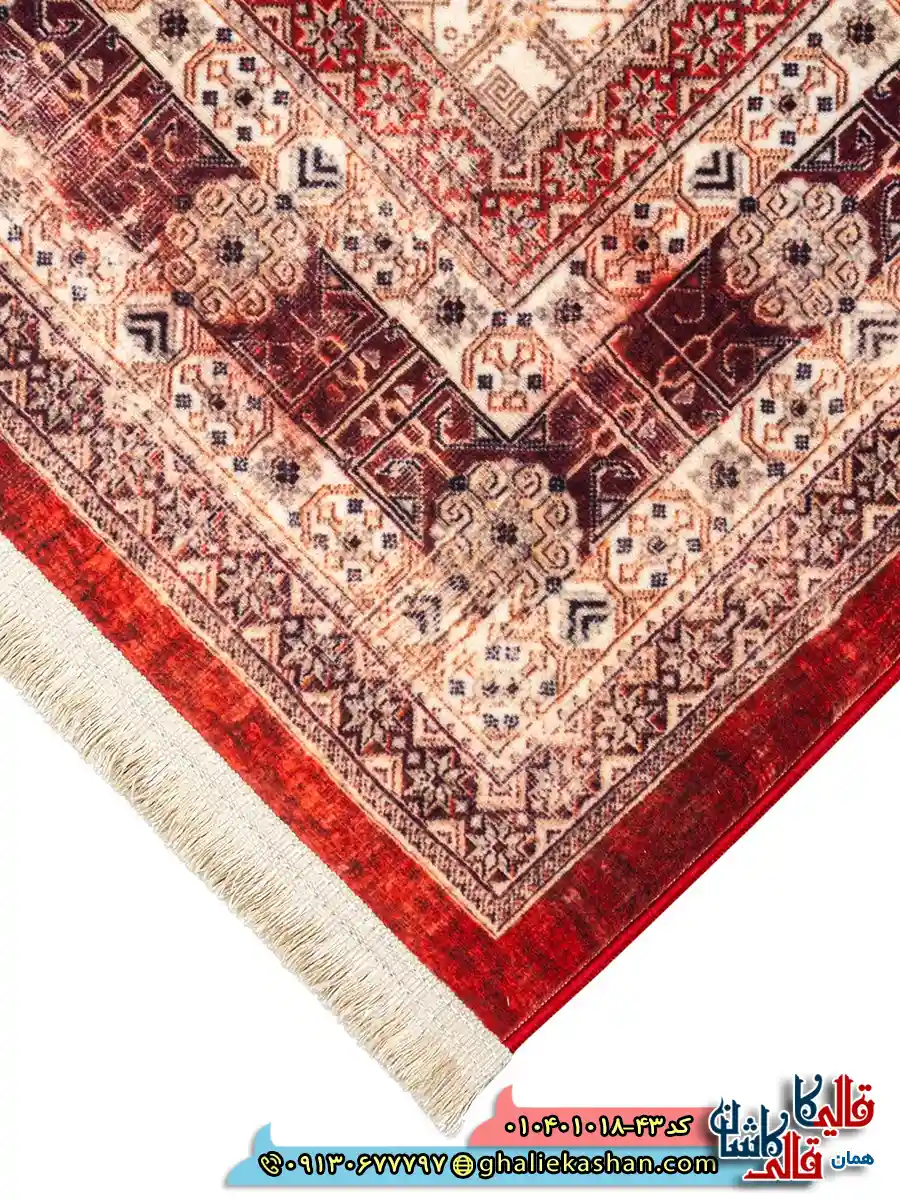 فرش سنتی 1000 شانه طرح افشان بهار ترکمن زمینه عنابی کاشان نزدیک3