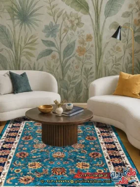 فرش سنتی 1000 شانه طرح افشان بهشت زمینه سبز کاشان