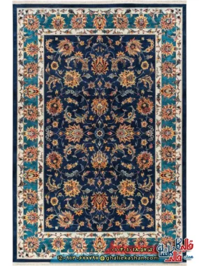 فرش سنتی 1000 شانه طرح افشان بهشت زمینه سرمه ای کاشان اصلی