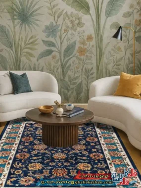 فرش سنتی 1000 شانه طرح افشان بهشت زمینه سرمه ای کاشان