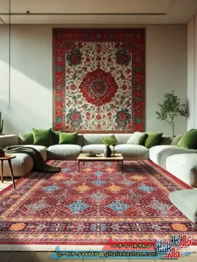 فرش سنتی 1000 شانه طرح افشان خشت لوزی شیراز زمینه عنابی کاشان