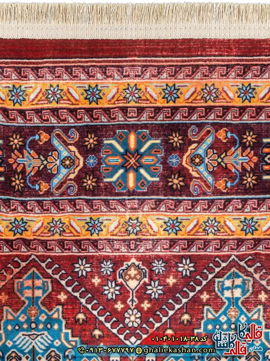 فرش سنتی 1000 شانه طرح افشان خشت لوزی شیراز زمینه عنابی کاشان نزدیک