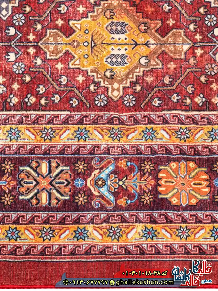 فرش سنتی 1000 شانه طرح افشان خشت لوزی شیراز زمینه عنابی کاشان نزدیک3