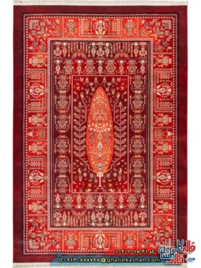 فرش سنتی 1000 شانه طرح افشان درخت زندگی زمینه عنابی کاشان اصلی