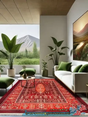 فرش سنتی 1000 شانه طرح افشان درخت زندگی زمینه عنابی کاشان