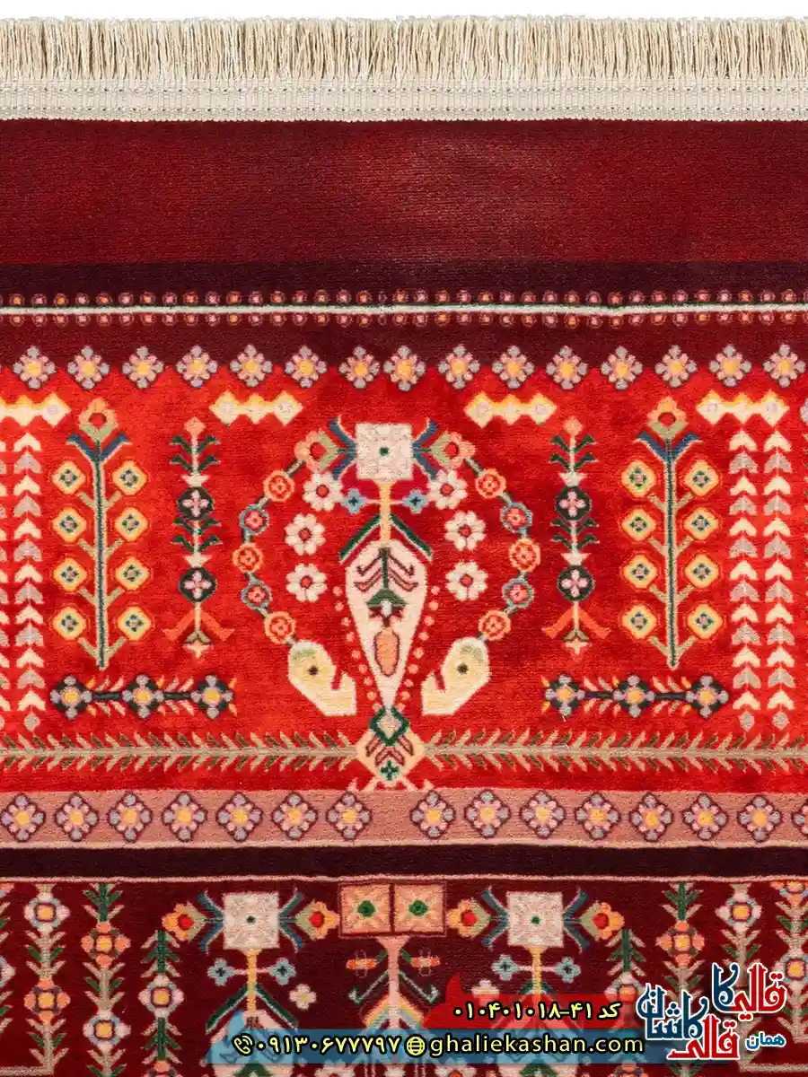 فرش سنتی 1000 شانه طرح افشان درخت زندگی زمینه عنابی کاشان نزدیک