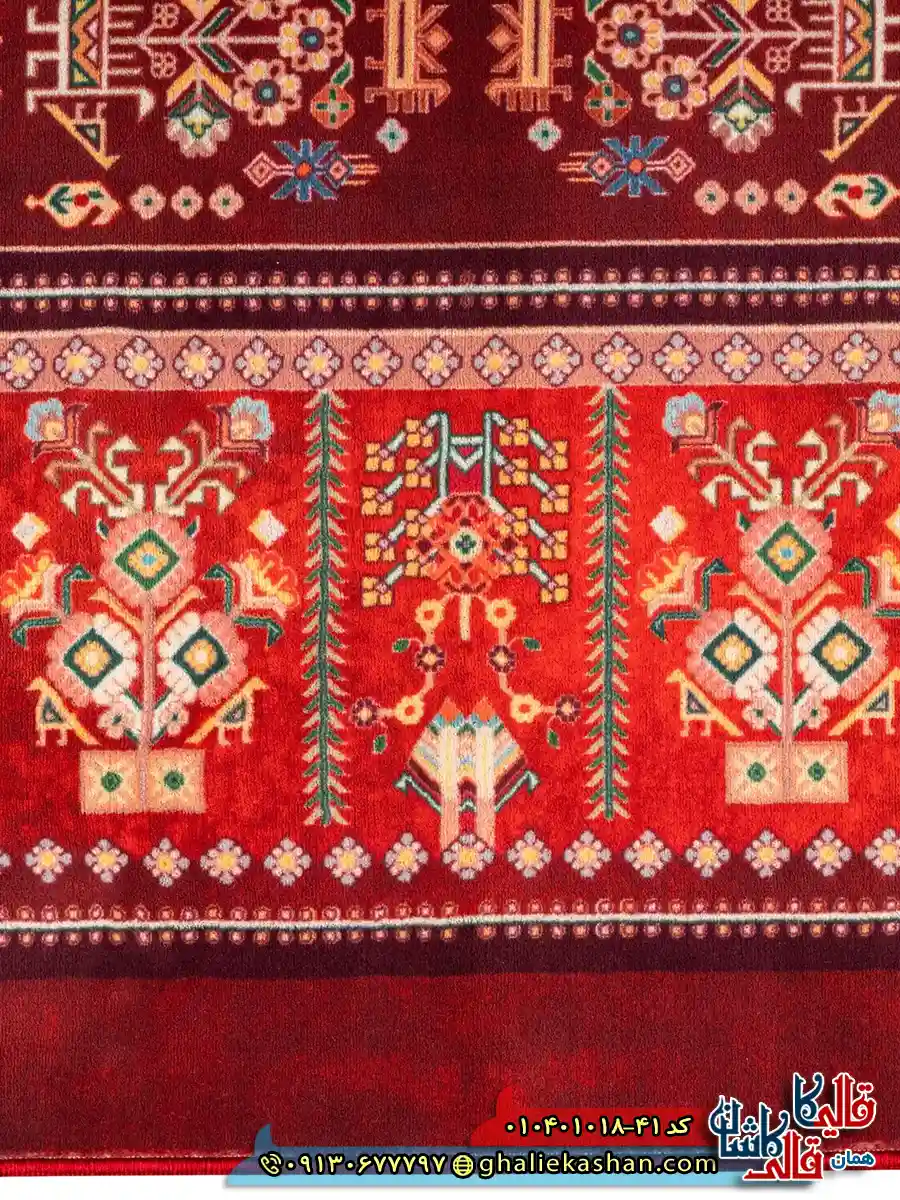 فرش سنتی 1000 شانه طرح افشان درخت زندگی زمینه عنابی کاشان نزدیک3
