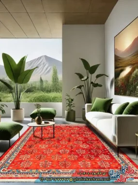 فرش سنتی 1000 شانه طرح افشان درختی افشار زمینه قرمز کاشان