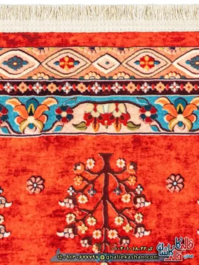 فرش سنتی 1000 شانه طرح افشان درختی افشار زمینه قرمز کاشان نزدیک