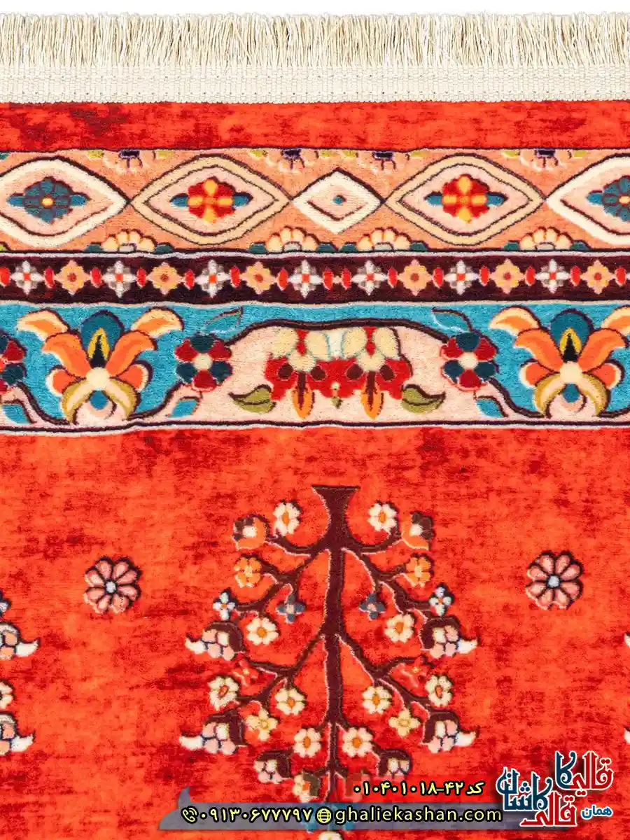 فرش سنتی 1000 شانه طرح افشان درختی افشار زمینه قرمز کاشان نزدیک