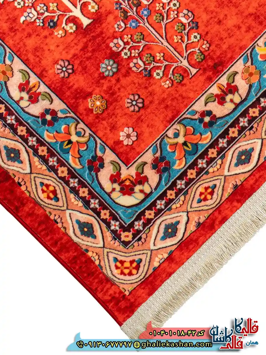 فرش سنتی 1000 شانه طرح افشان درختی افشار زمینه قرمز کاشان نزدیک2