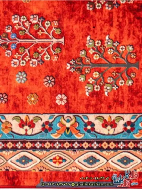 فرش سنتی 1000 شانه طرح افشان درختی افشار زمینه قرمز کاشان نزدیک3