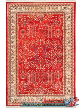 فرش سنتی 1000 شانه طرح افشان درختی مجنون زمینه زرشکی کاشان اصلی