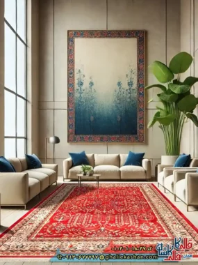 فرش سنتی 1000 شانه طرح افشان درختی مجنون زمینه زرشکی کاشان