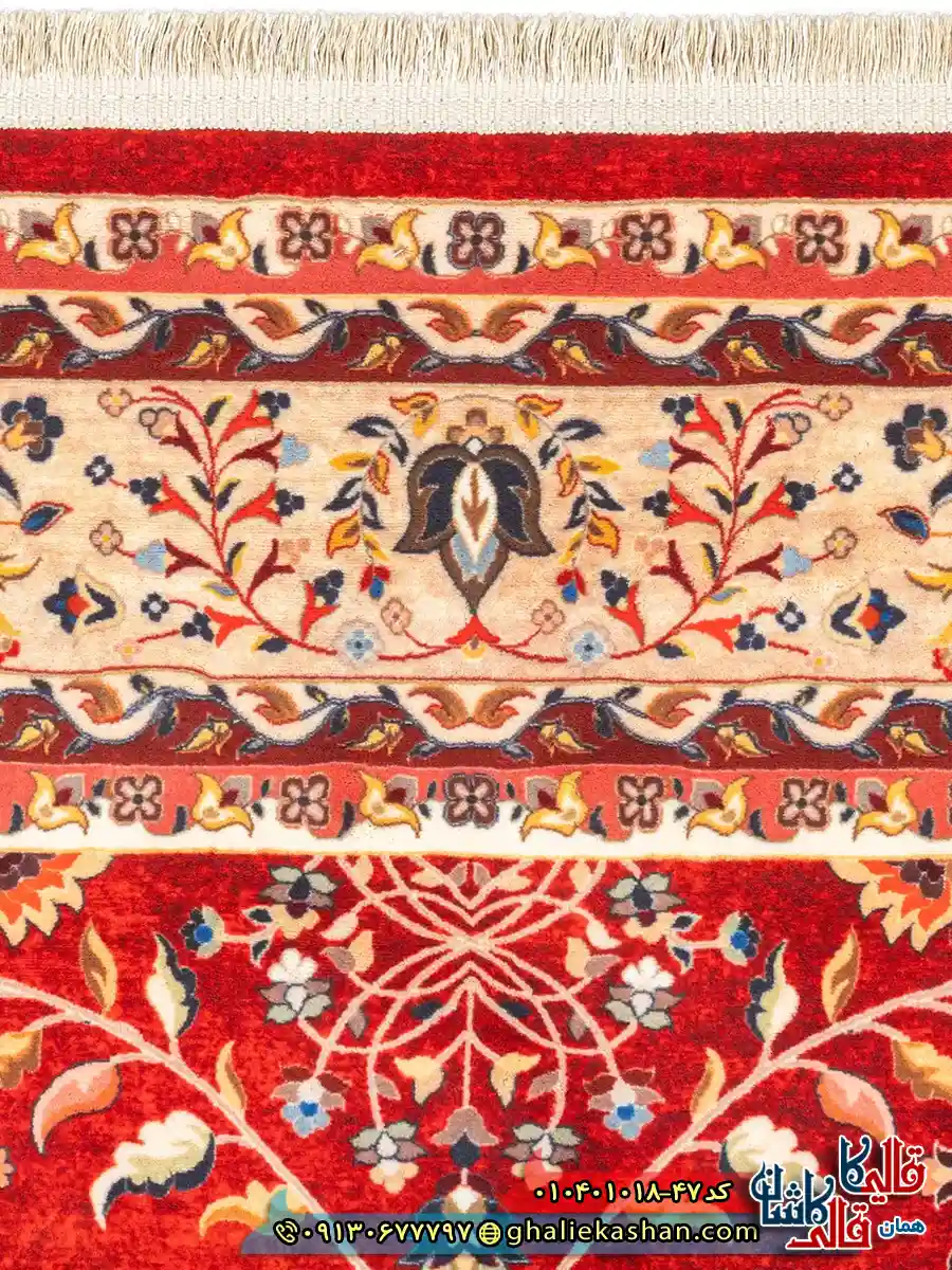 فرش سنتی 1000 شانه طرح افشان درختی مجنون زمینه زرشکی کاشان نزدیک