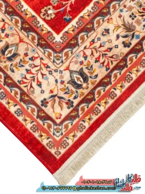 فرش سنتی 1000 شانه طرح افشان درختی مجنون زمینه زرشکی کاشان نزدیک2