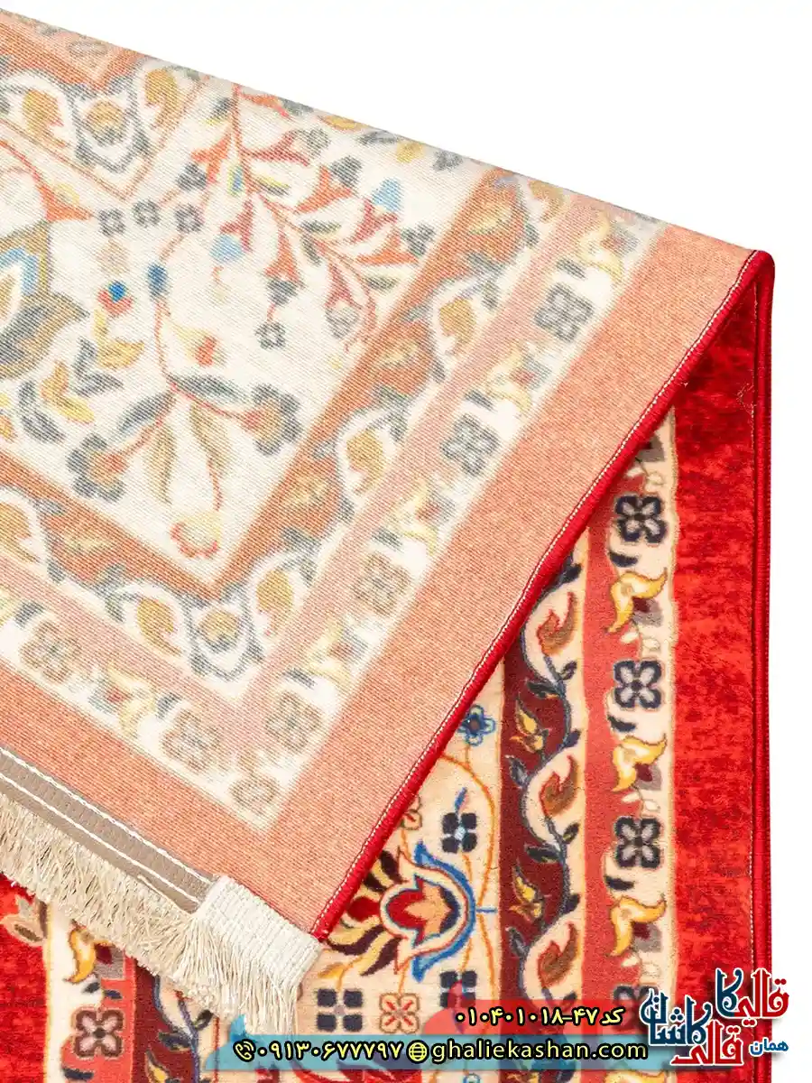 فرش سنتی 1000 شانه طرح افشان درختی مجنون زمینه زرشکی کاشان نزدیک3