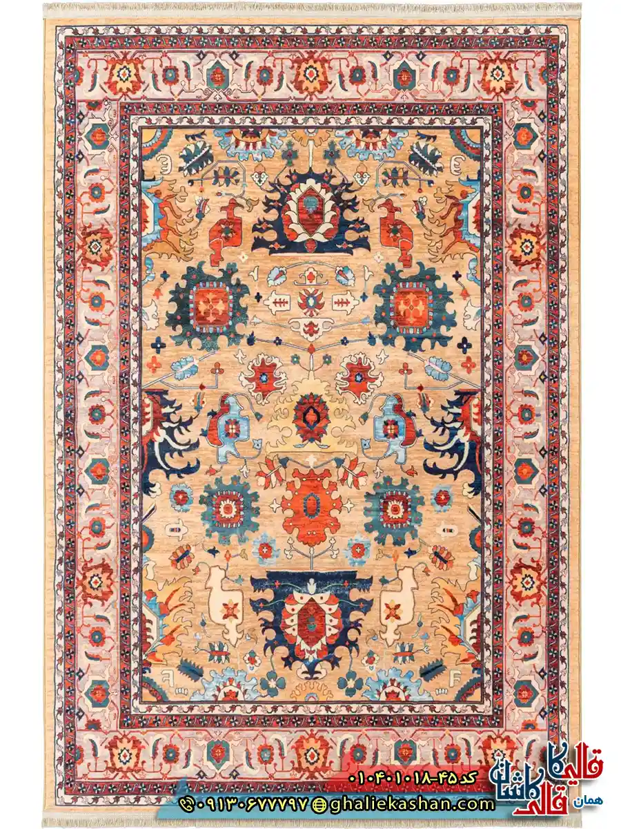 فرش سنتی 1000 شانه طرح افشان سلطان آباد زمینه طلایی کاشان اصلی